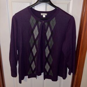 CJ Banks Purple Argyle Cardigan